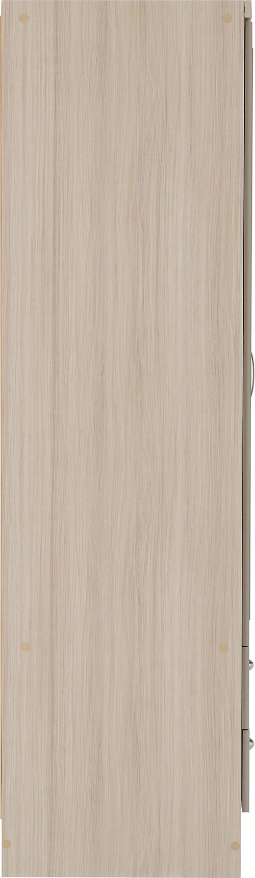 A T Seconique Nevada 3 Door 2 Drawer Mirrored Hanging Rail Wardrobe in Oyster Gloss/Light Oak Effect Veneer