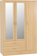 A T Seconique Nevada 3 Door 2 Drawer Mirrored Wardrobe Sonoma Oak Effect