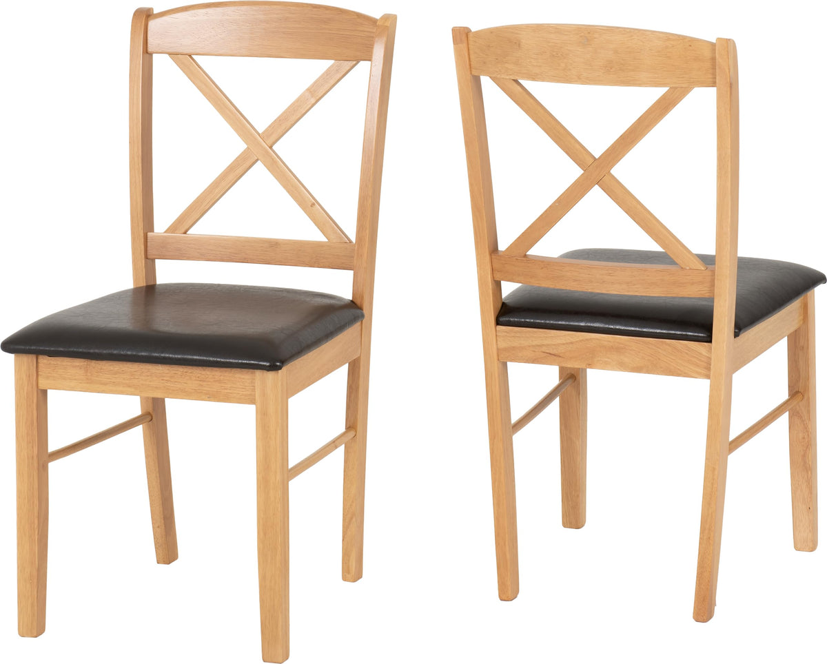 Seconique Mason Chair (Box of 2) in Oak Varnish/Brown Faux Leather
