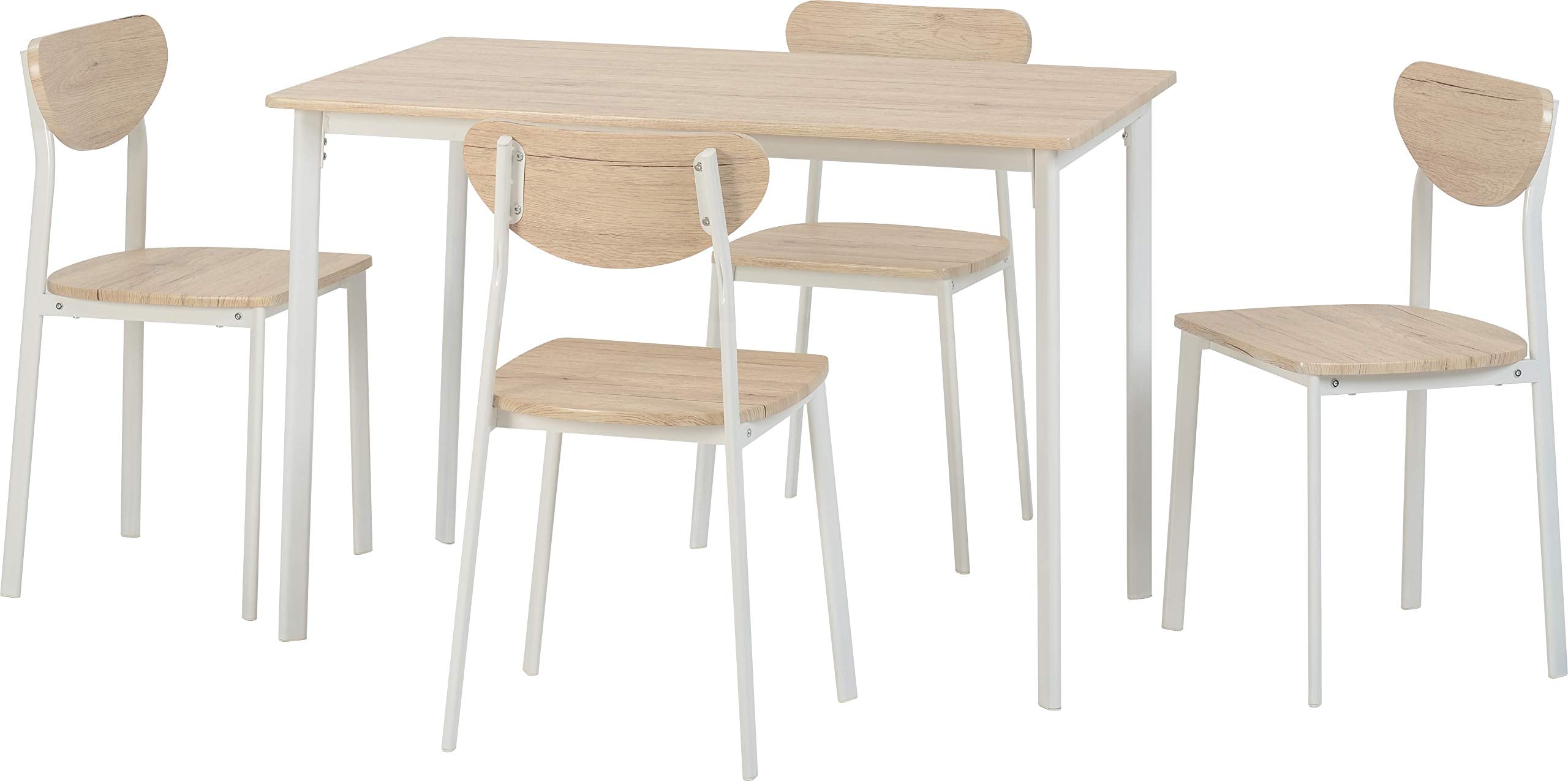 Seconique Riley Large Dining Set with 4 Dining Chairs in White/Light Oak Effect Veneer