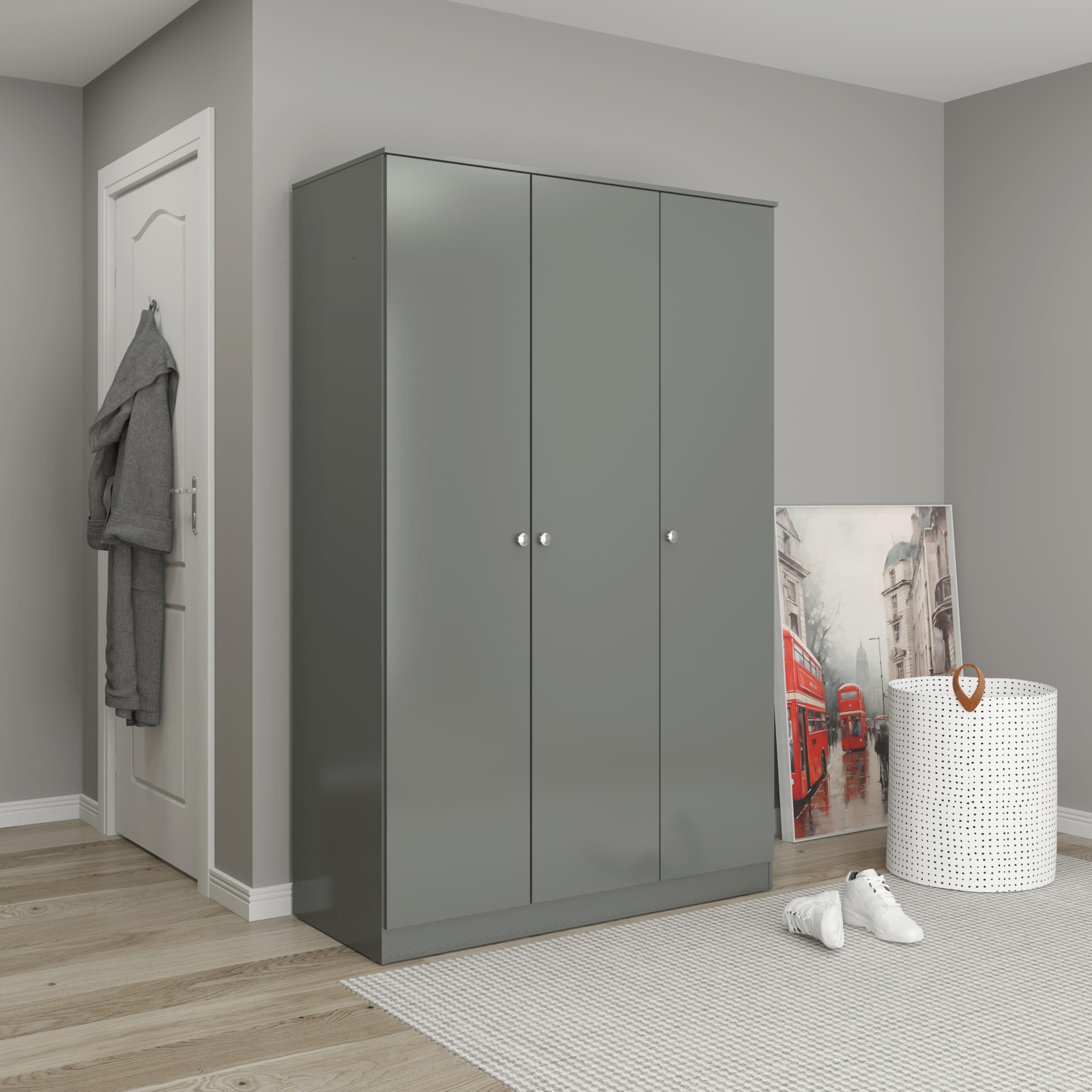Seconique Denver 3 Door Wardrobe in Grey Gloss