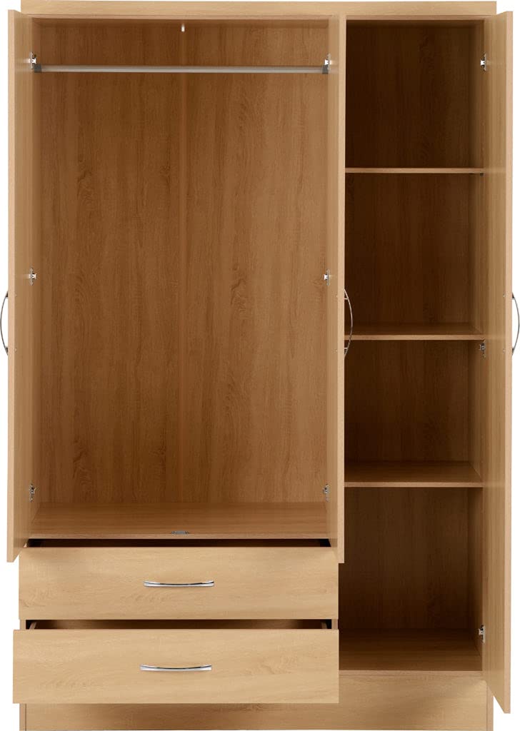 A T Seconique Nevada 3 Door 2 Drawer Mirrored Wardrobe Sonoma Oak Effect