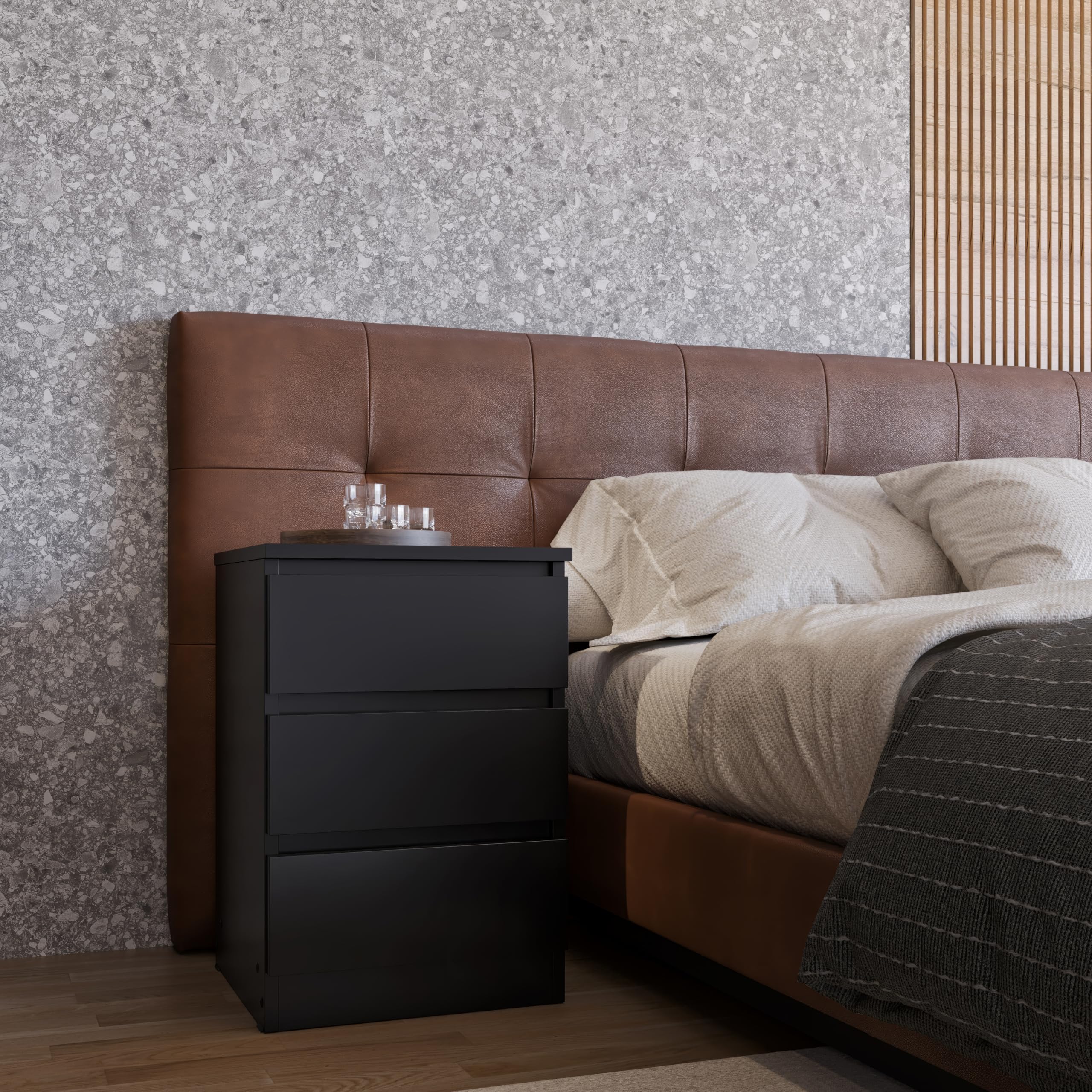 Seconique Malvern 3 Drawer Bedside in Black