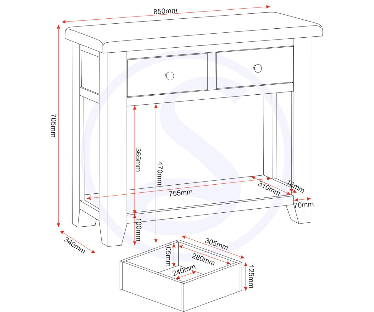 Seconique Windsor 2 Drawer Console Table