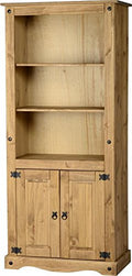 MODERN LIVING 2 Door Display Unit/Bookcase in Distressed Waxed Pine.
