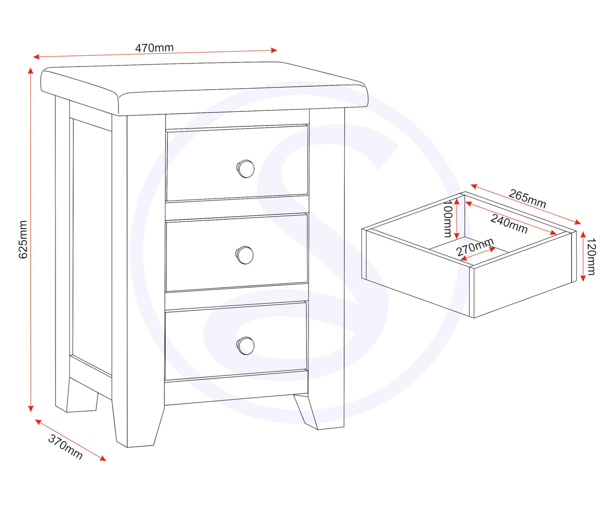 Seconique Windsor 3 Drawer Bedside in Natural Oak