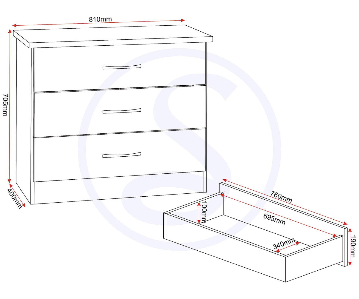 Nevada 3 Drawer Chest
