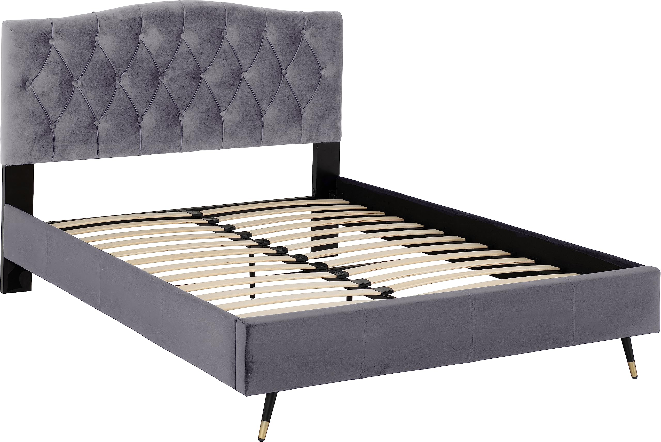 Seconique Freya 4'6" Double Bed in Grey Velvet Fabric