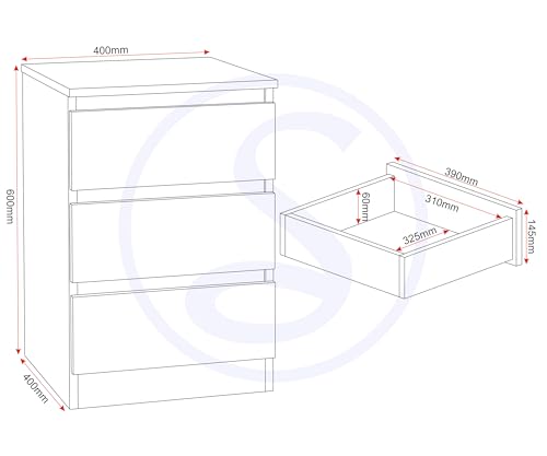 Seconique Malvern 3 Drawer Bedside