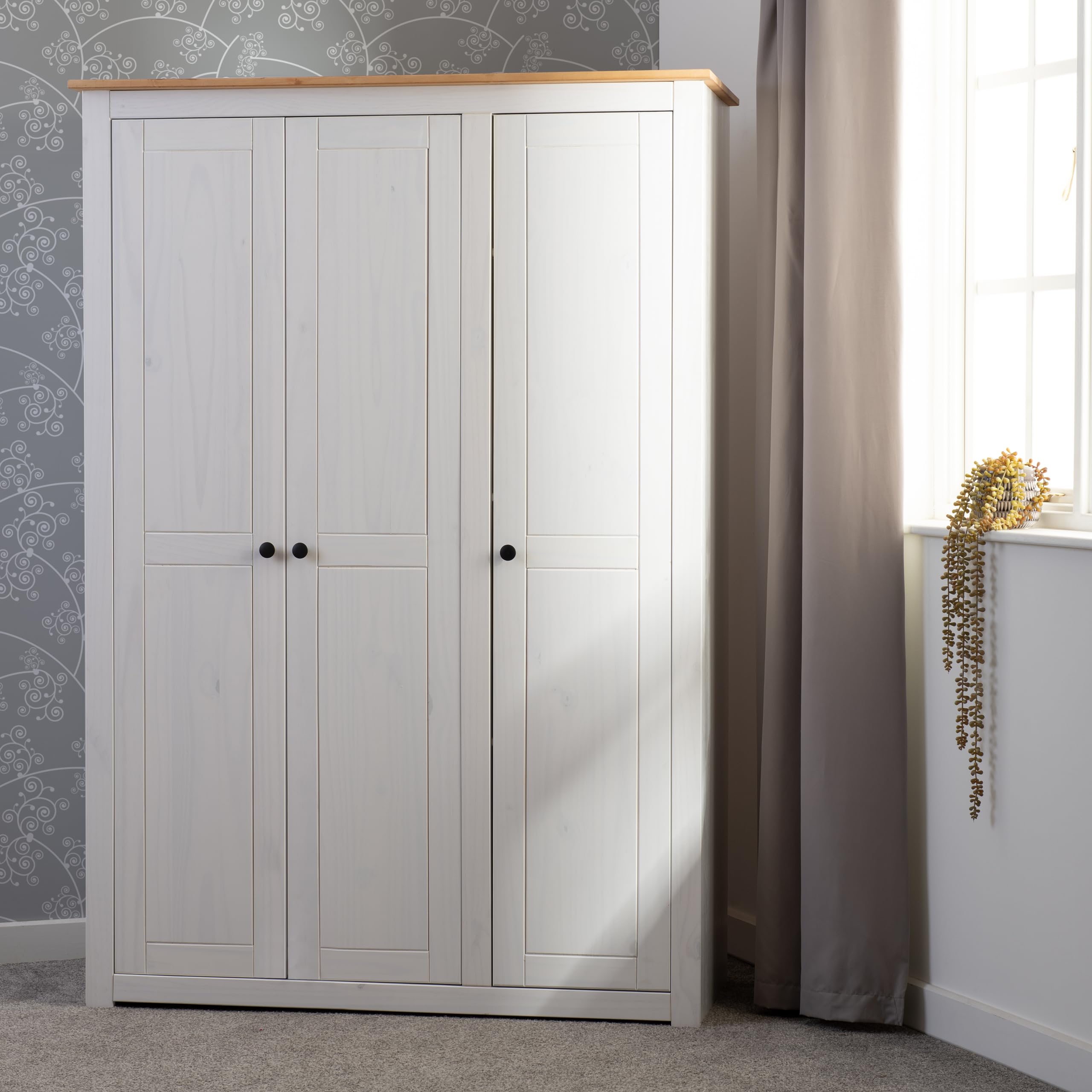 Seconique Panama 3 Door Wardrobe in White/Natural Wax