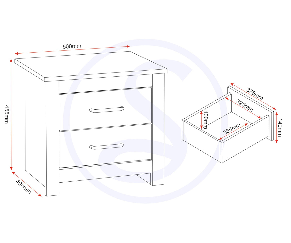 Seconique 2 Drawer Bedside, Engineered Wood