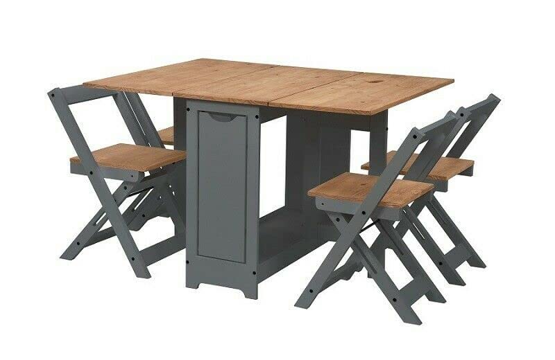 Furniture 321 Space-Saving Santos Folding Drop-Leaf Butterfly Dining Set with 4 Foldaway Chairs