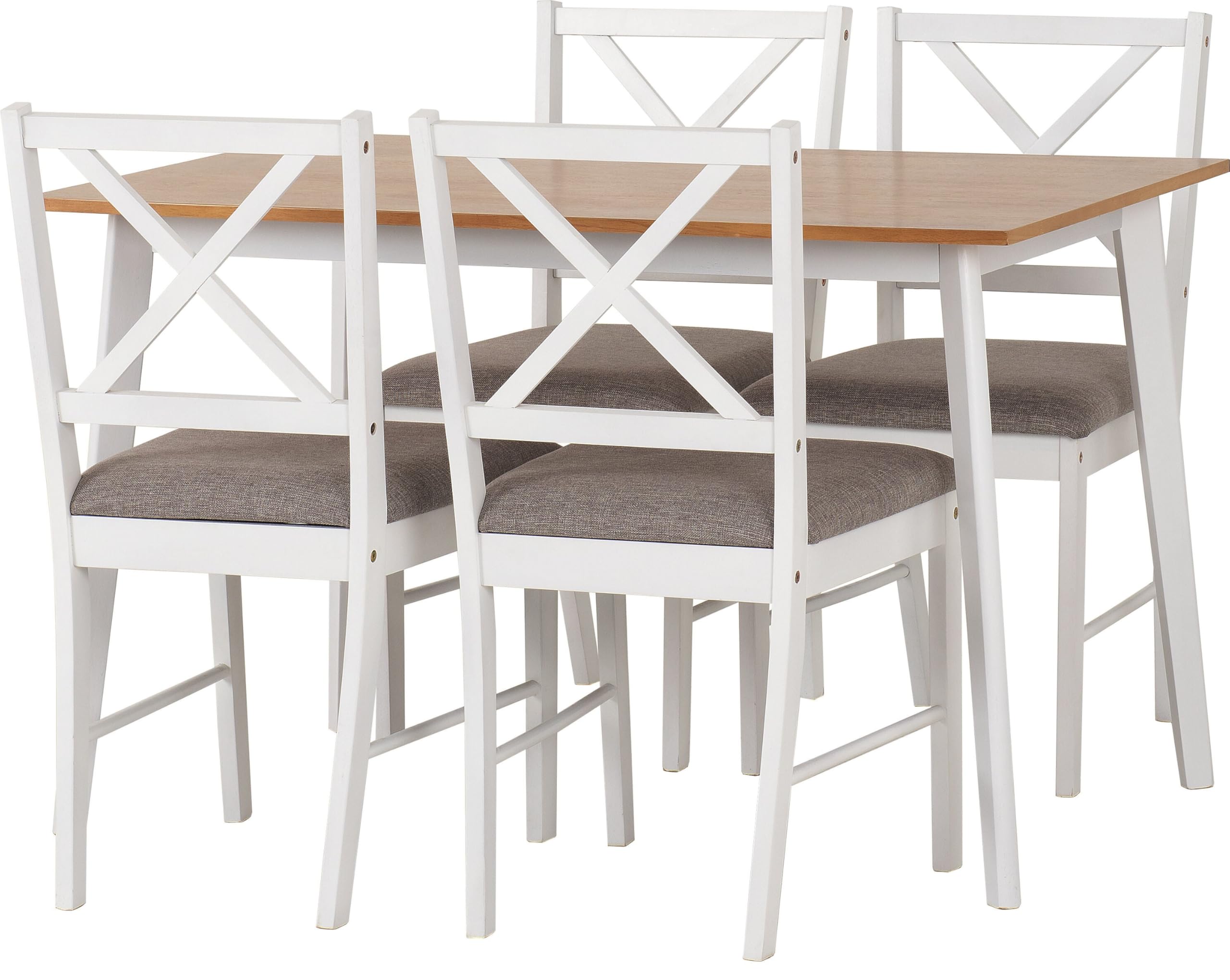 Furniture 321 Balfour 1+4 Dining Set Combination Of White and Oak Effect, Enhanced With Stylish Grey Fabric