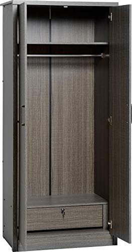OSFO Lisbon 2 Door Wardrobe - Black Wood Grain Light Oak Effect Available, Black Wood Grain