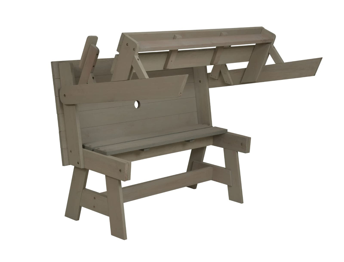 Furniture 321 GARDEN HARDWOOD CONVERTIBLE FOLDING PICNIC TABLE BENCH 2 IN 1 MADE FROM EUCALYPTUS WOOD GREY