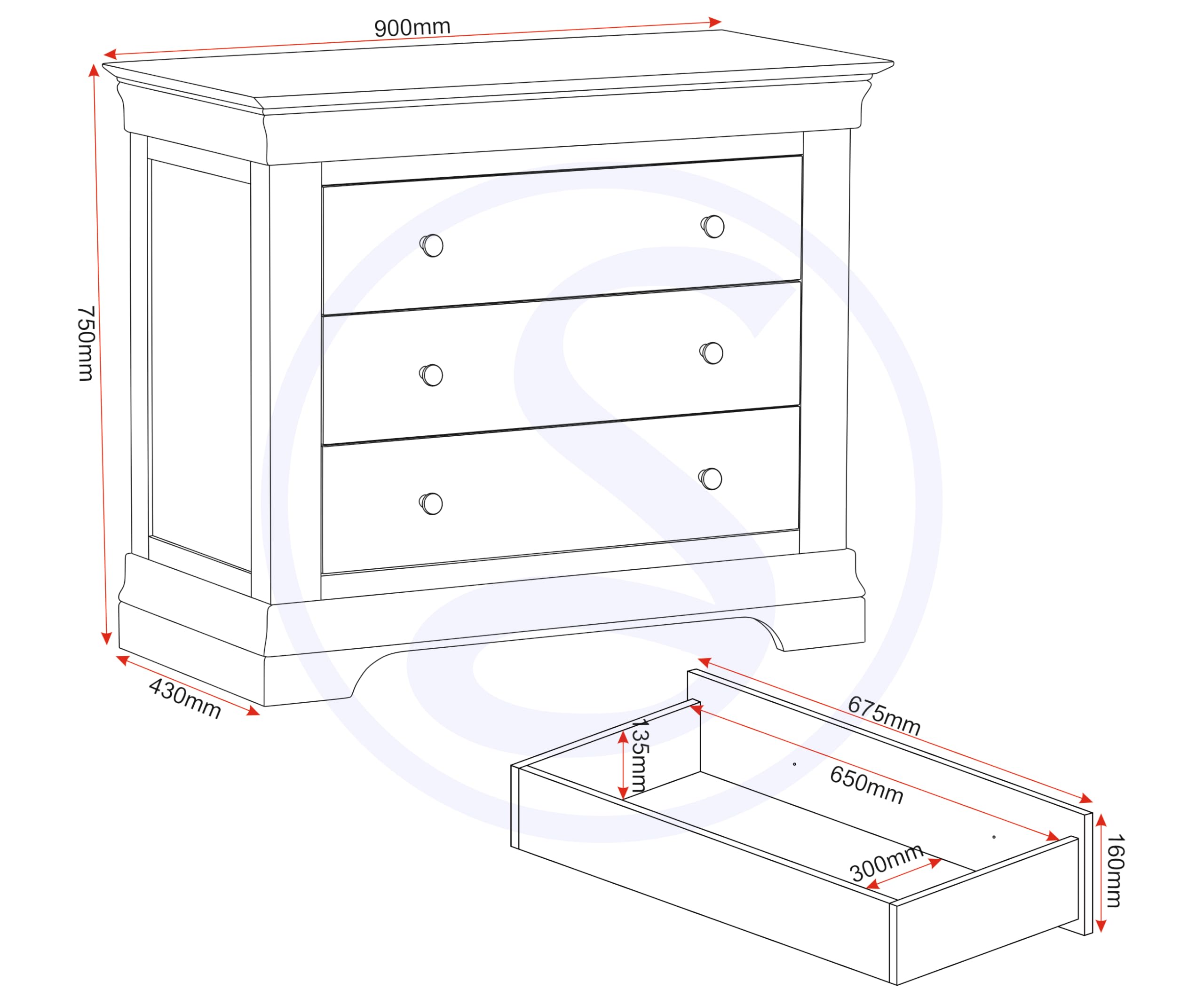 Seconique Bordeaux 3 Drawer Chest