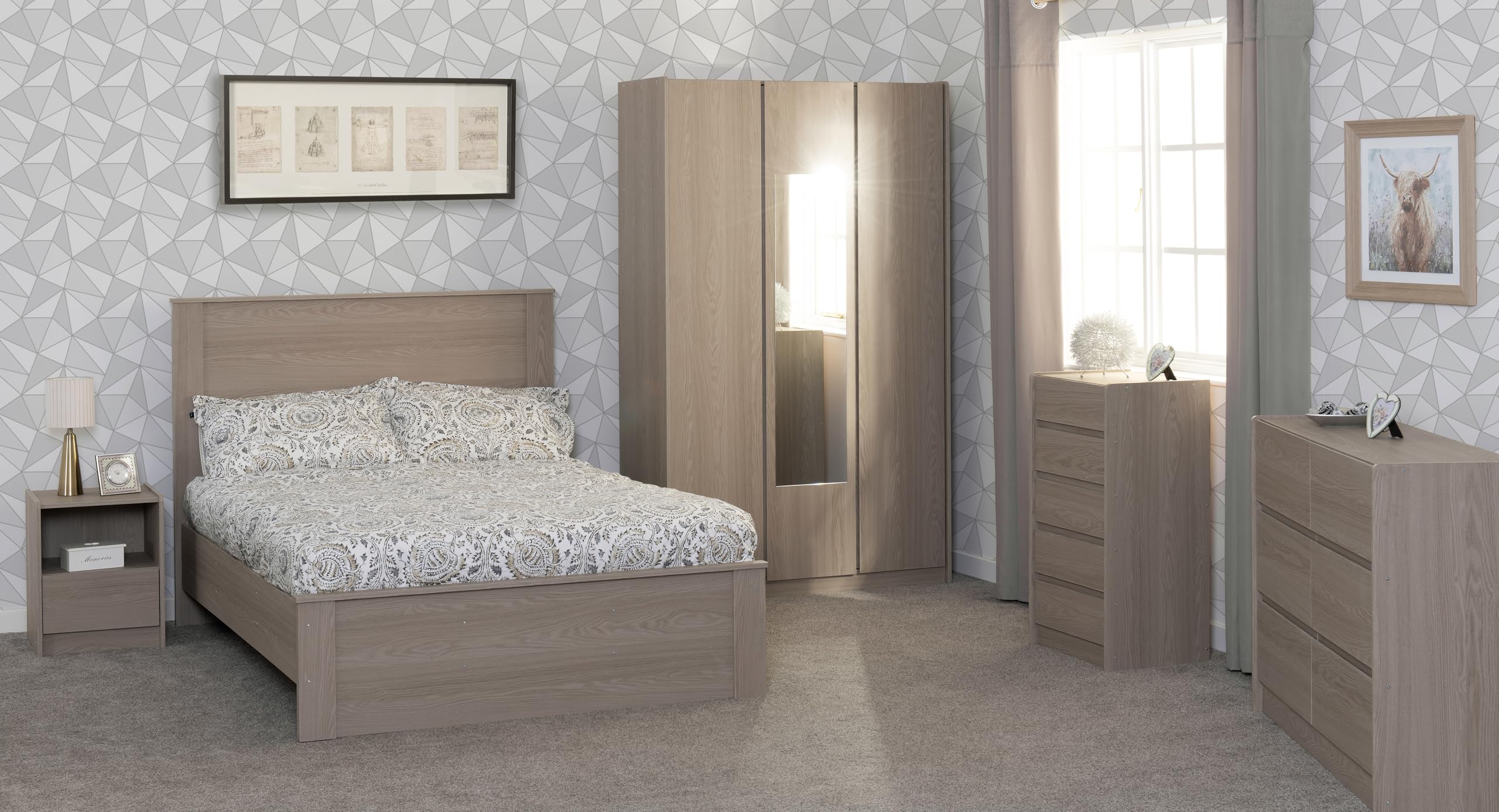 Seconique Paris 3 Door Mirrored Wardrobe in Smoked Ash Effect