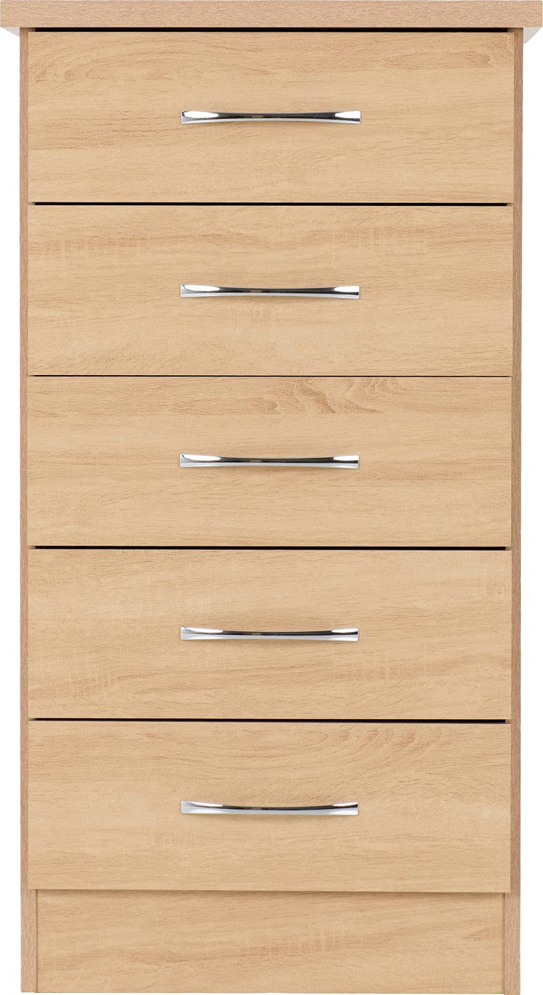 A T Seconique Nevada 5 Drawer Narrow Chest in Sonoma Oak Effect