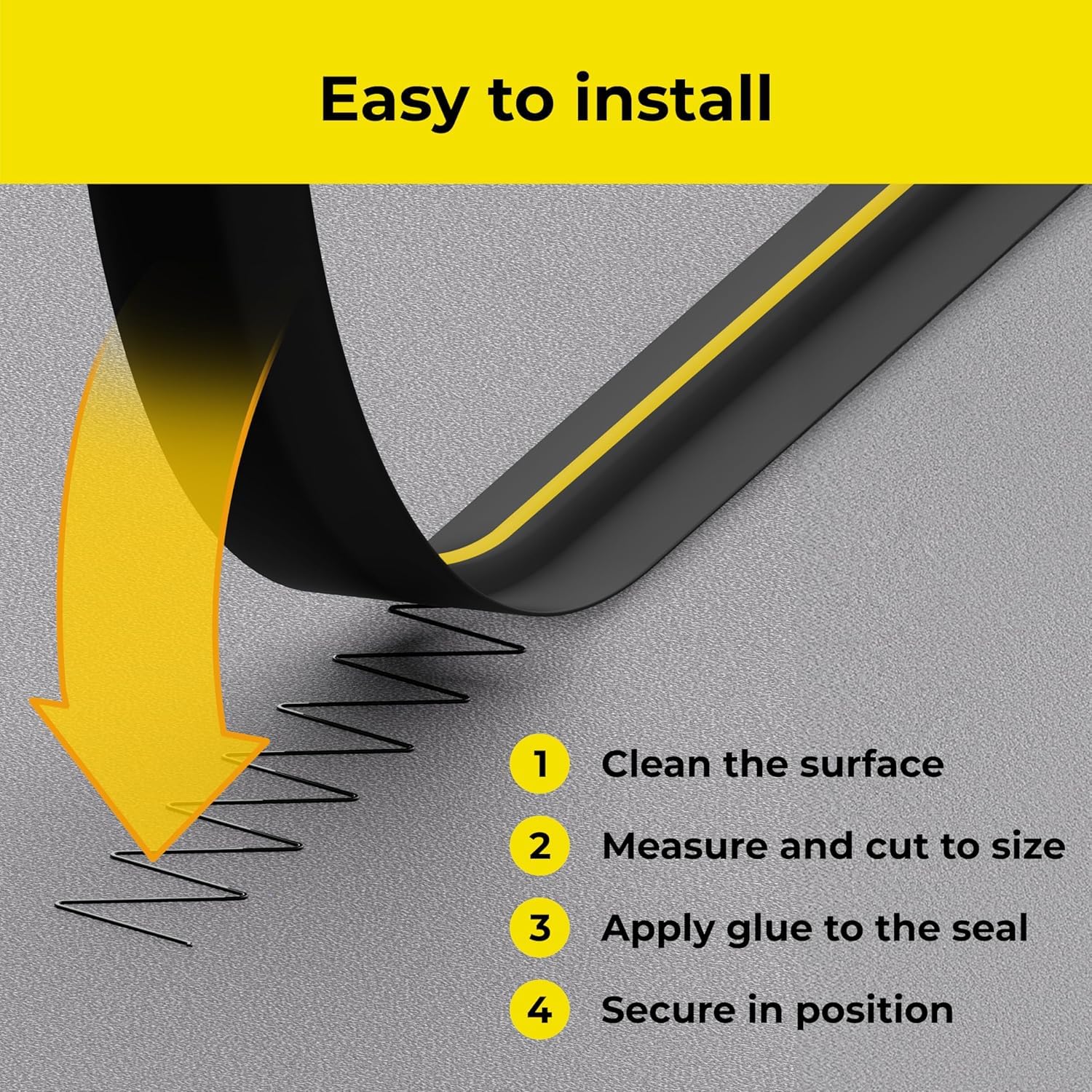 FDD4U Garage Door Floor Threshold Weather Seal - 8 Foot, Heavy Duty, Garage Door Draught Excluder w/Yellow Stripe - Perfect Airtight Weather Seal - External Door Threshold Strip (18mm H x 85mm W)