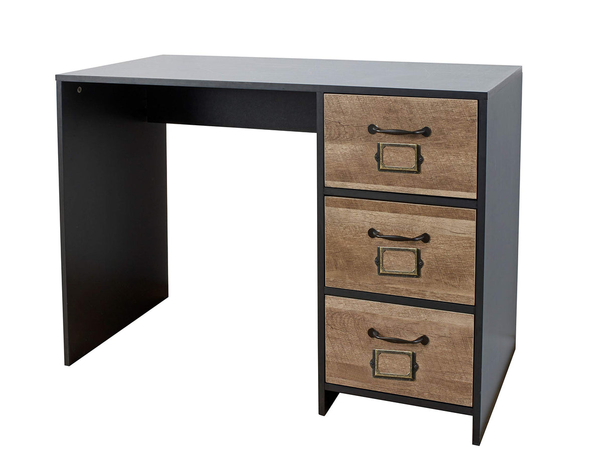 House & Homestyle Cambridge Black & Wood Effect 3 Drawer Office Desk - Retro Locker Design