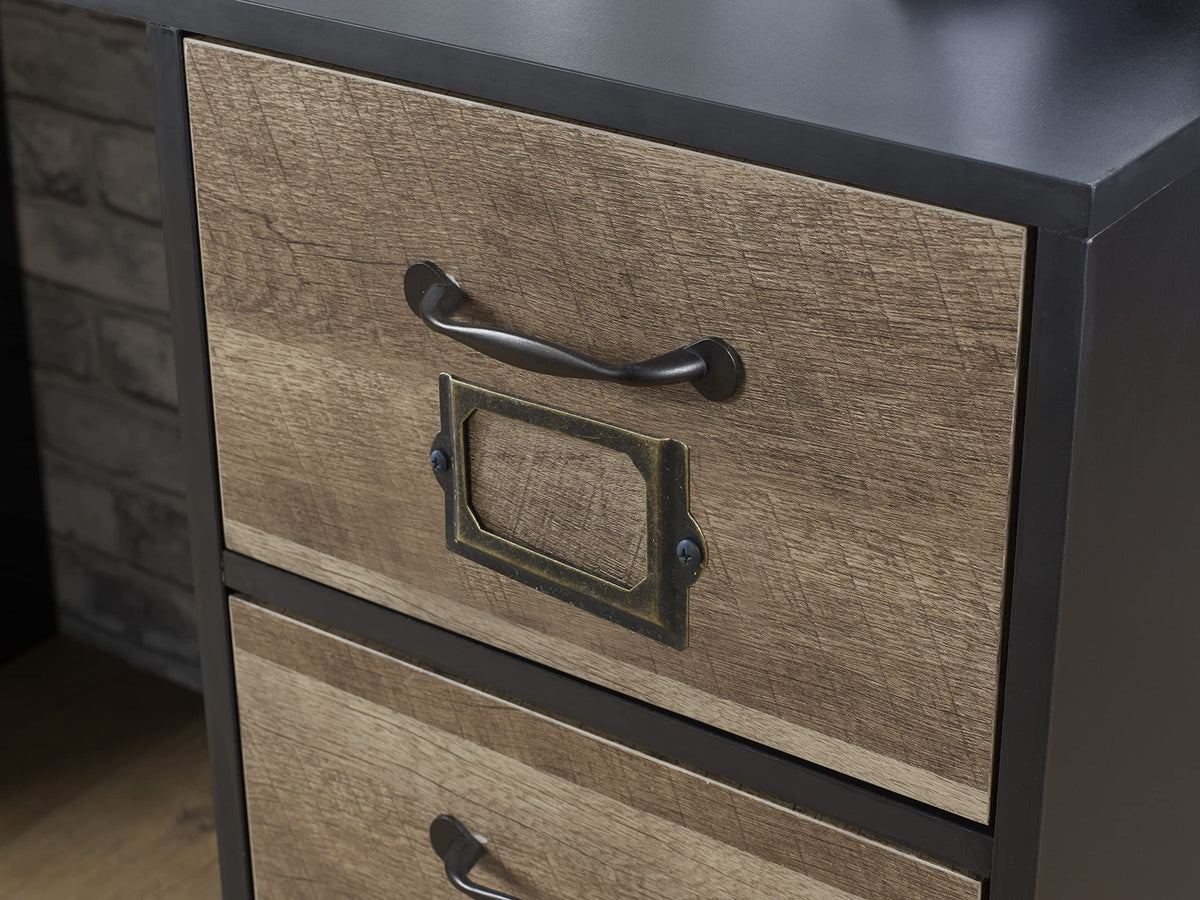 House & Homestyle Cambridge Black & Wood Effect 3 Drawer Office Desk - Retro Locker Design