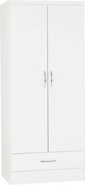 Seconique Nevada 2 Door 1 Drawer Wardrobe in White Gloss