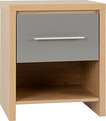 Furniture 321 Seville 1 Drawer Bedside Cabinet Grey High Gloss/Light Oak Effect Veneer