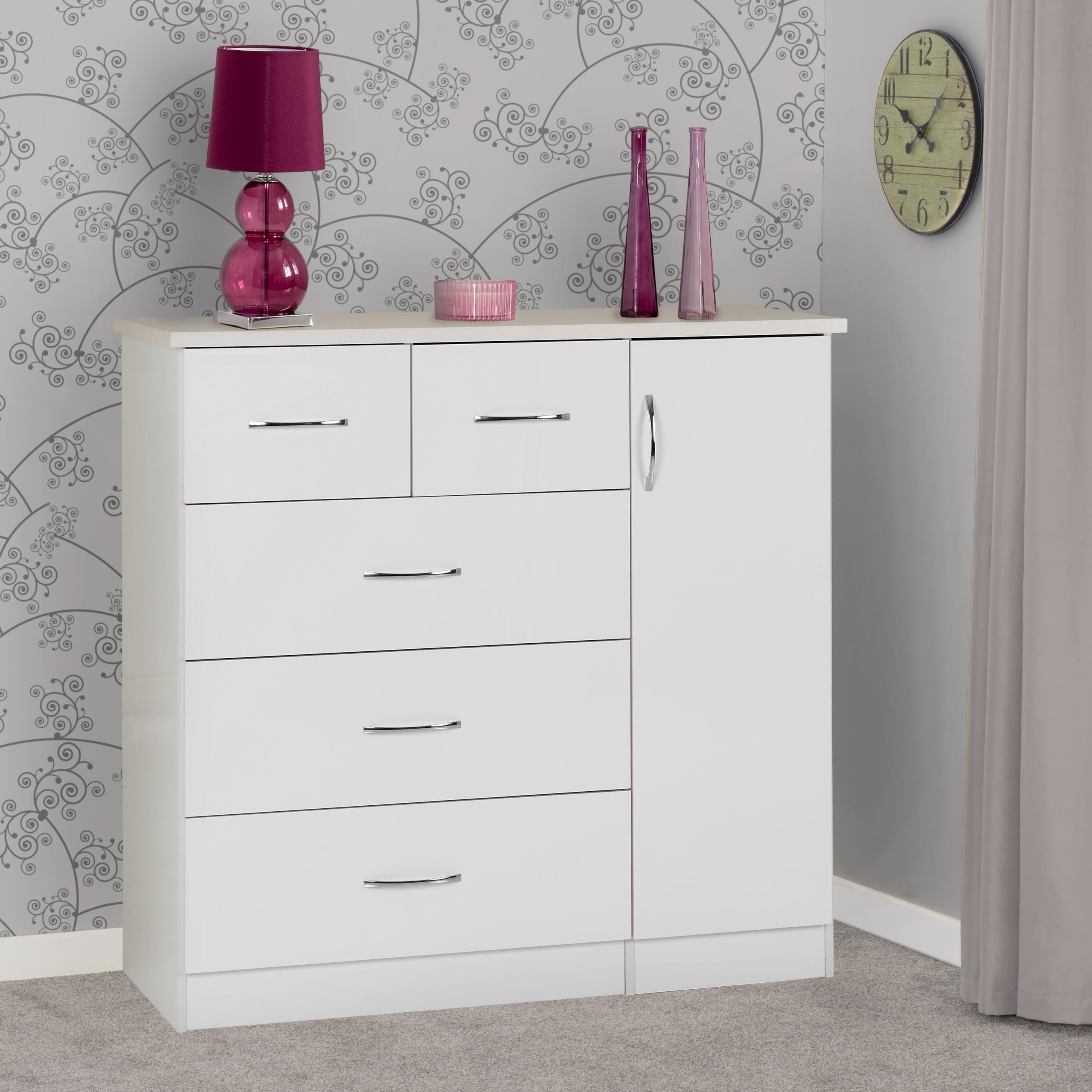 Seconique Nevada 5 Drawer Low Wardrobe, Engineered Wood