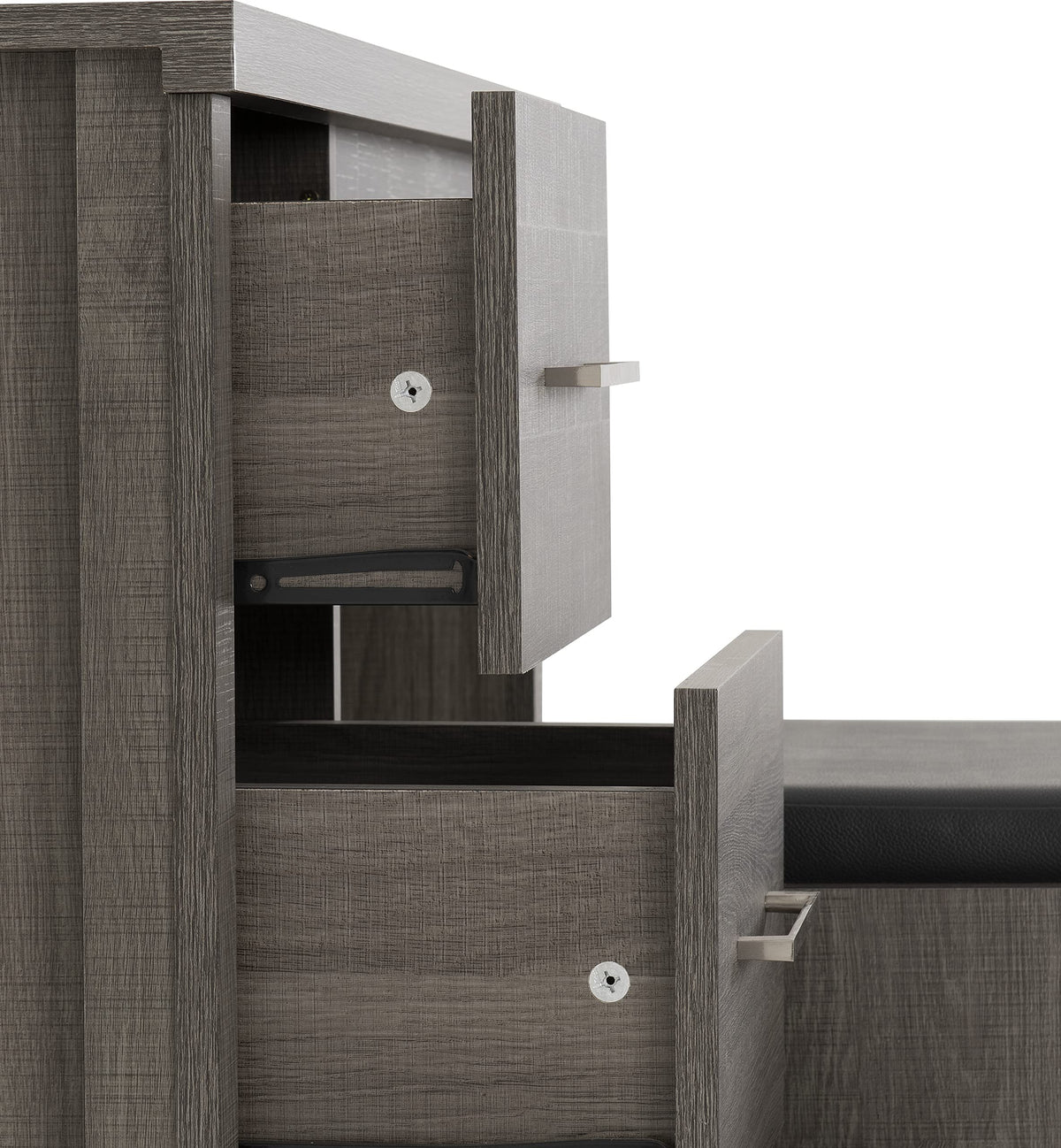 Seconique Lisbon 3Pc Dressing Table Set (With Mirror) in Black Wood Grain/Black Pu