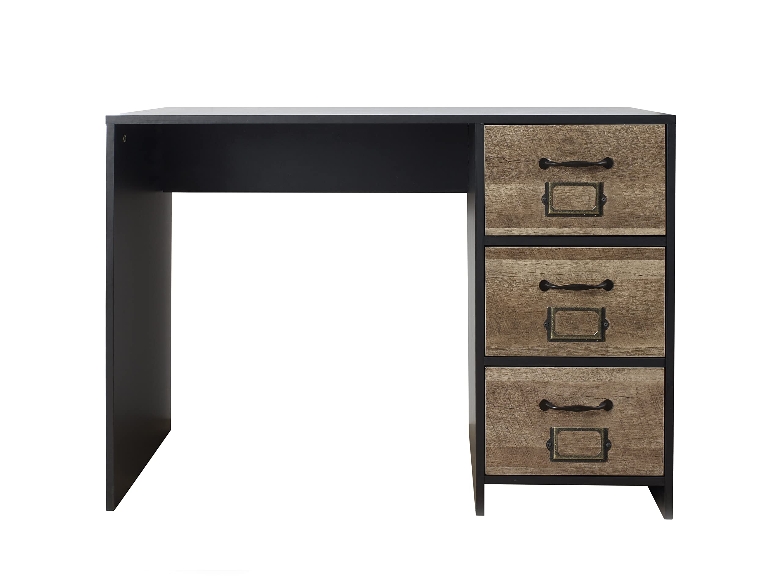 House & Homestyle Cambridge Black & Wood Effect 3 Drawer Office Desk - Retro Locker Design