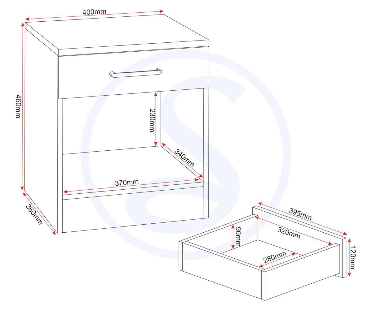 Seconique Dakota 3 Drawer Bedside