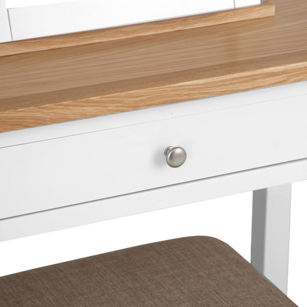 The Furniture Outlet Salisbury White Painted Oak Dressing Table, Stool & Dressing Mirror