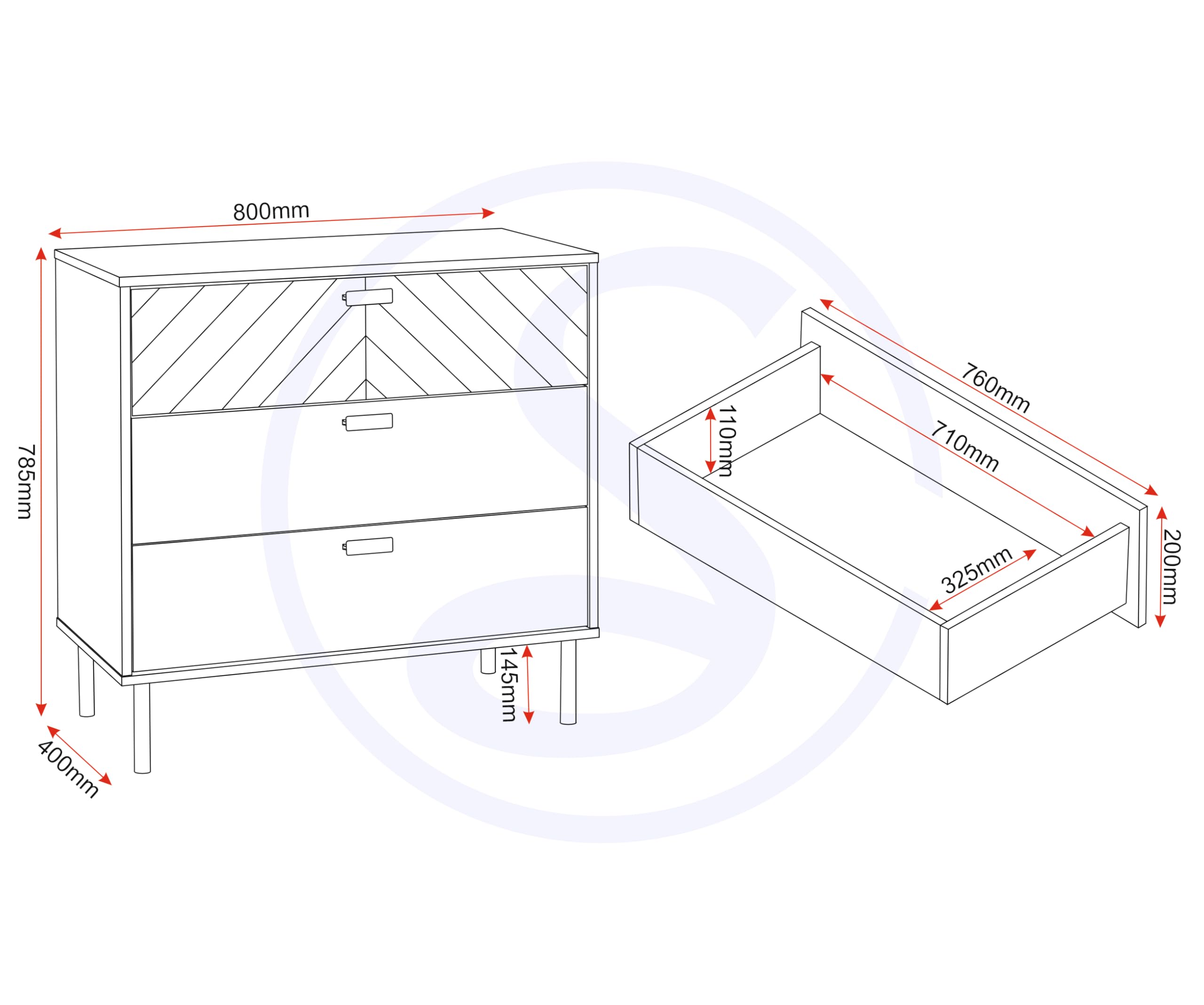 Seconique Leon 3 Drawer Chest in Medium Oak Effect