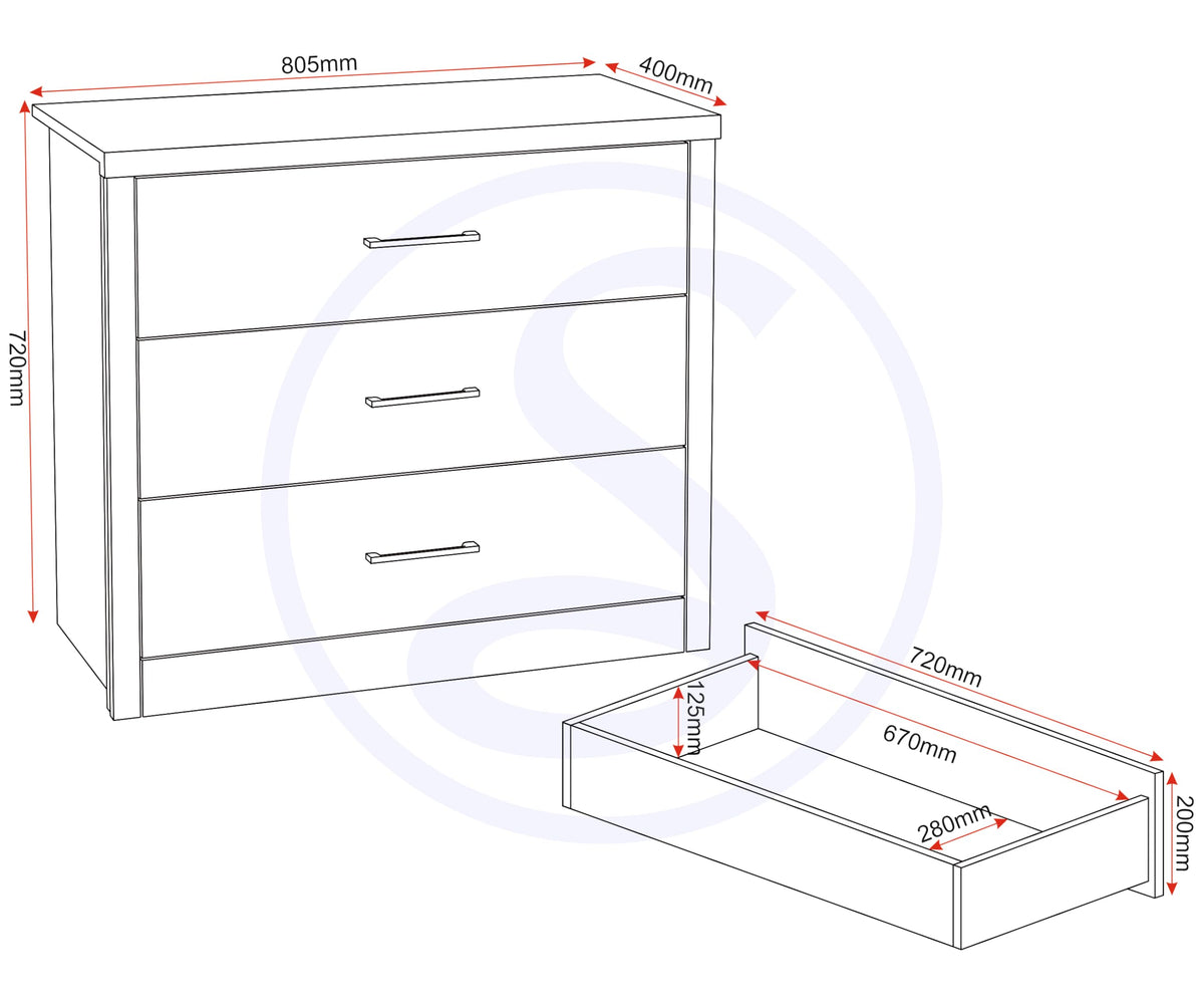 Seconique Lisbon 3 Drawer Chest