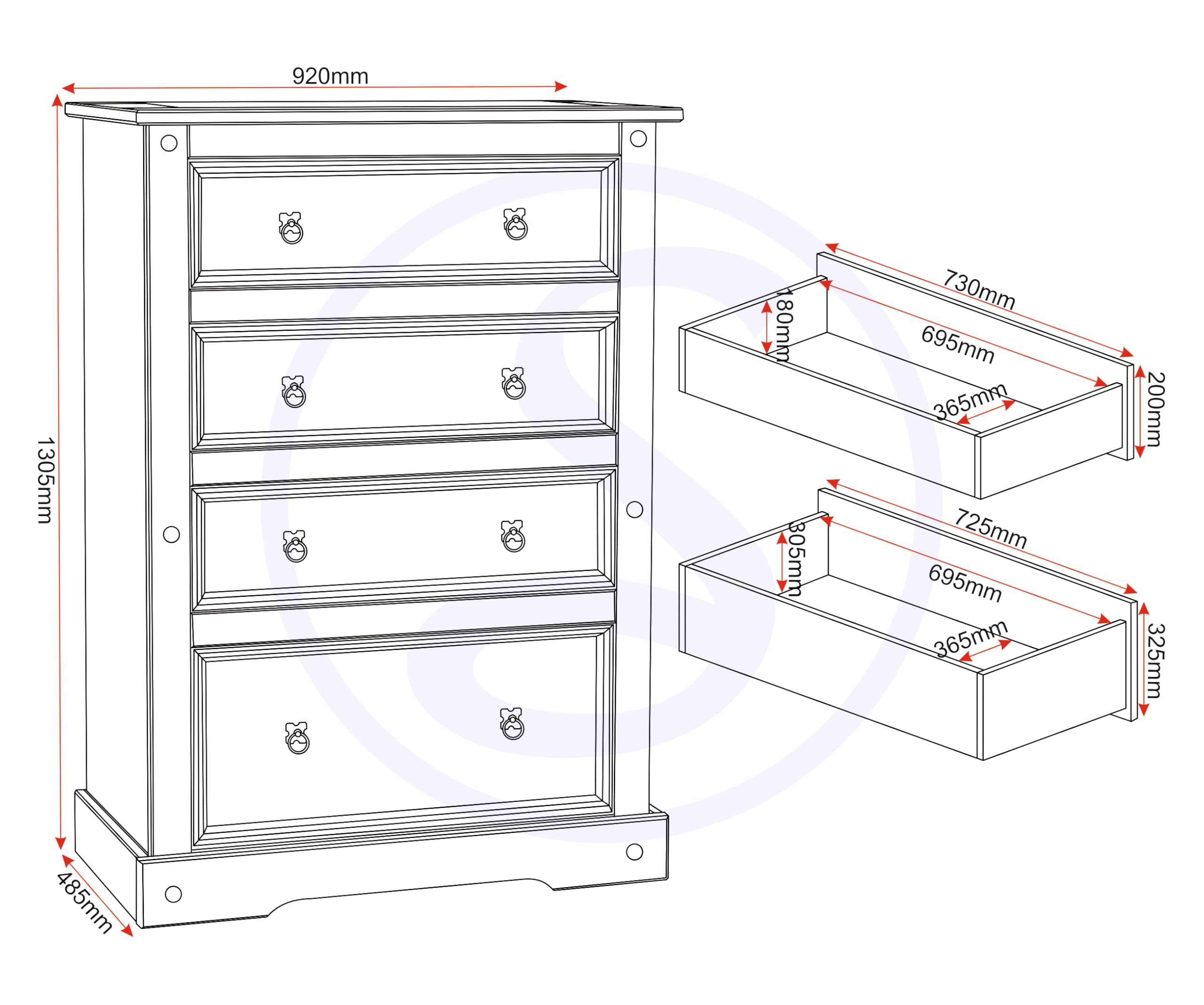 Seconique Corona 4 Drawer Chest in Distressed Waxed Pine