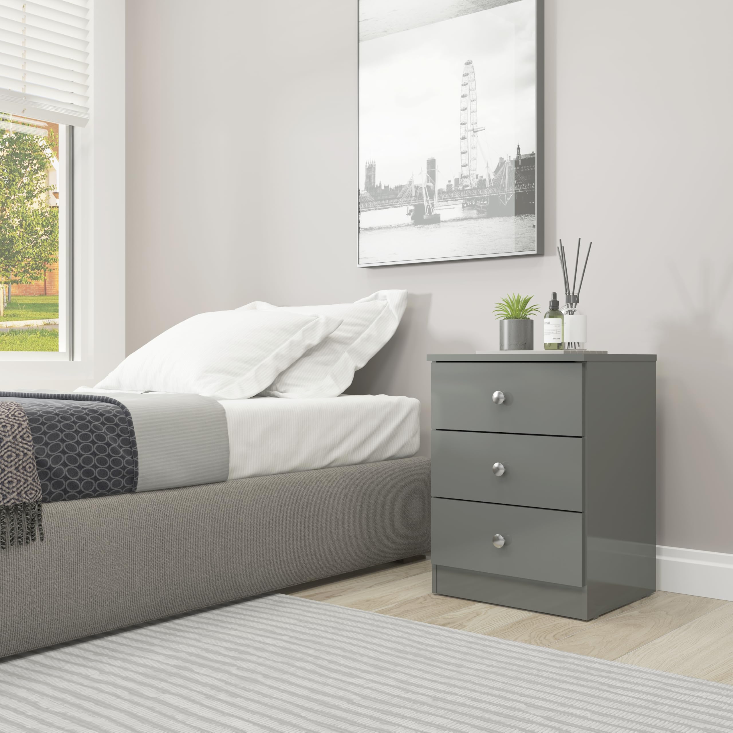Seconique Denver Bedside in Grey Gloss