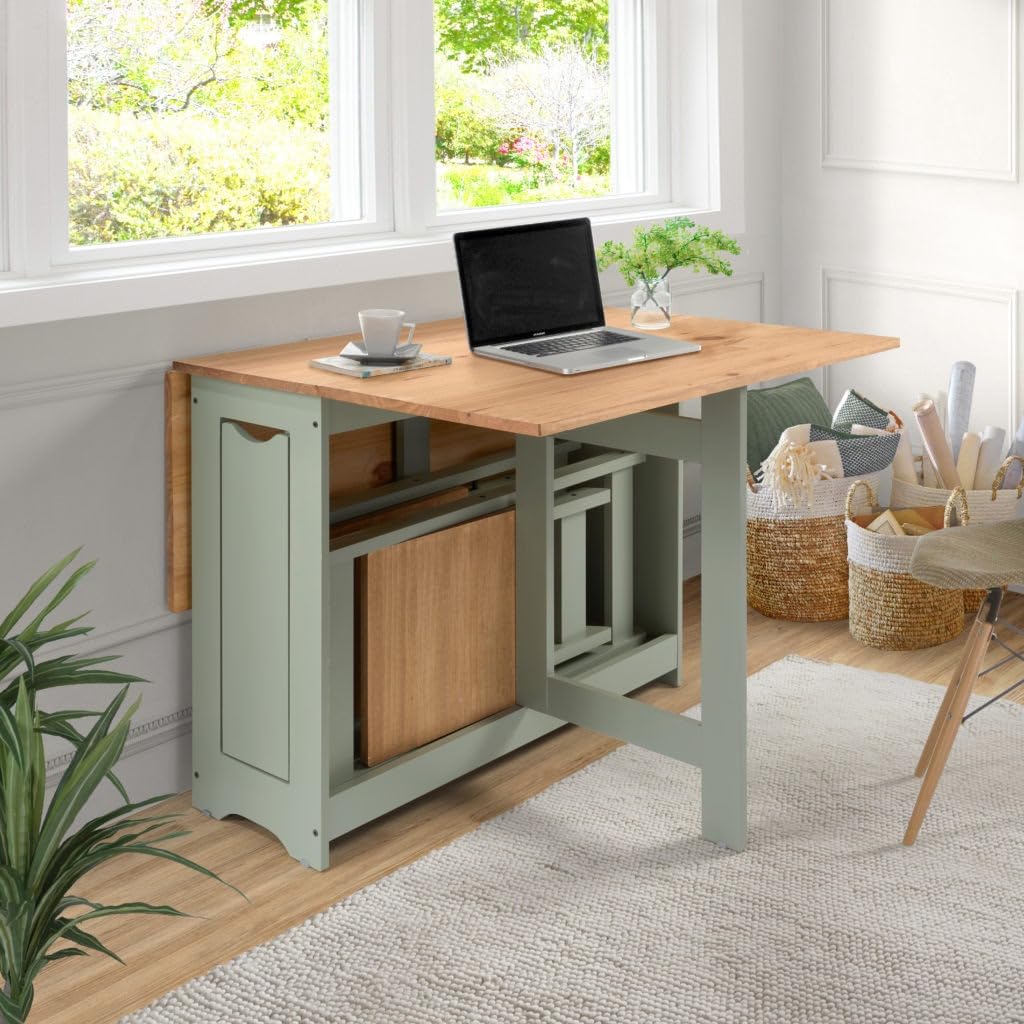 Furniture 321 Space-Saving Santos Folding Drop-Leaf Butterfly Dining Set with 4 Foldaway Chairs