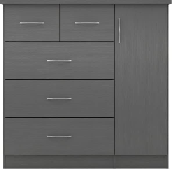 Kelsey Stores Nevada 5 Drawer 1 Door Low Wardrobe Chest With Metal Hanging And Metal Handles