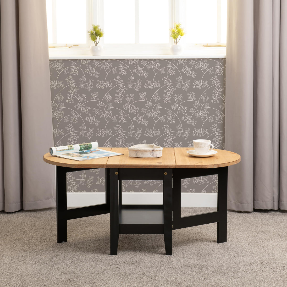Seconique Santos Drop Leaf Coffee Table in Black/Distressed Waxed Pine