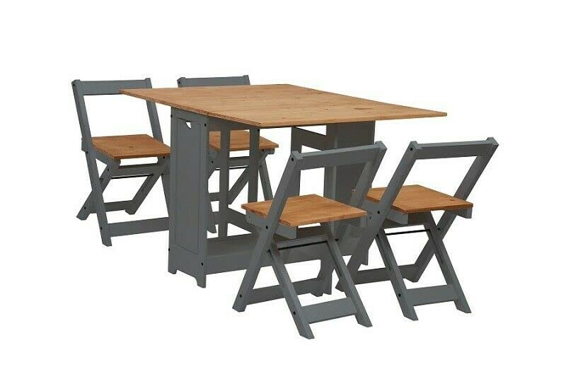 Furniture 321 Space-Saving Santos Folding Drop-Leaf Butterfly Dining Set with 4 Foldaway Chairs