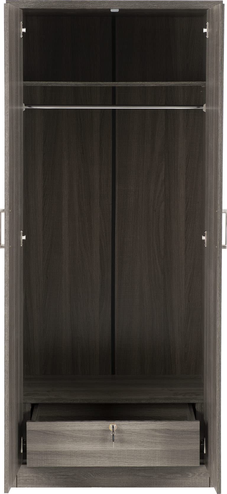 A T Seconique Lisbon 2 Door 1 Drawer All Hanging Rail Wardrobe in Black Wood Grain