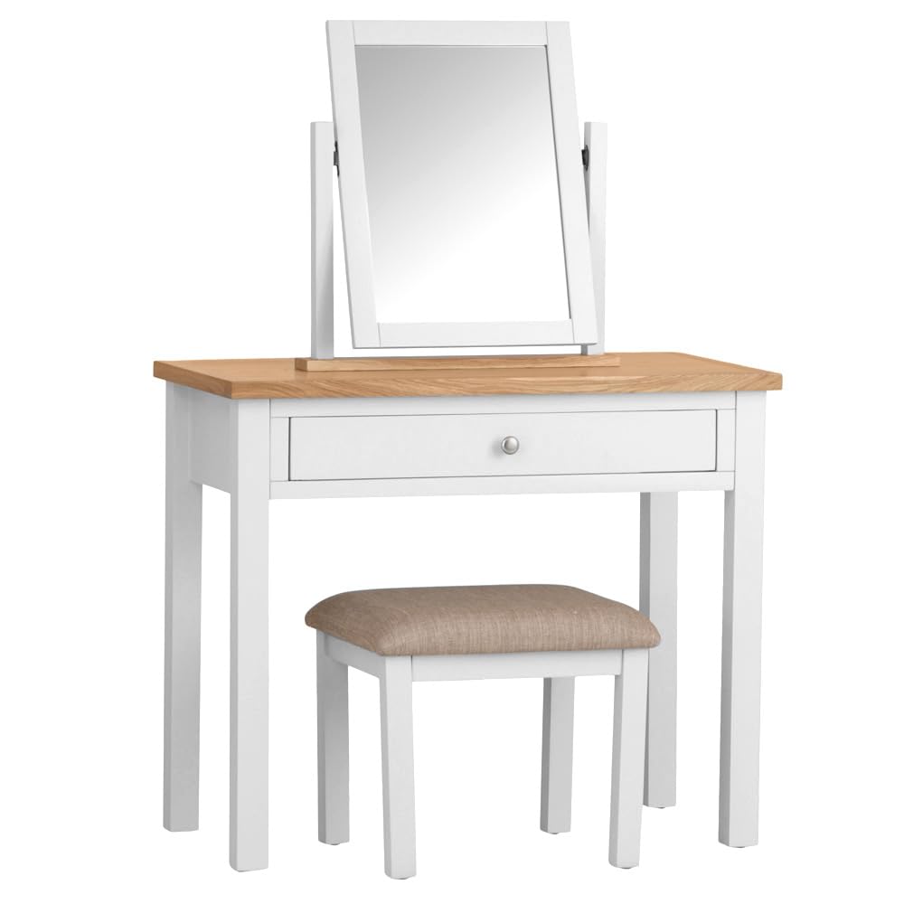 The Furniture Outlet Salisbury White Painted Oak Dressing Table, Stool & Dressing Mirror