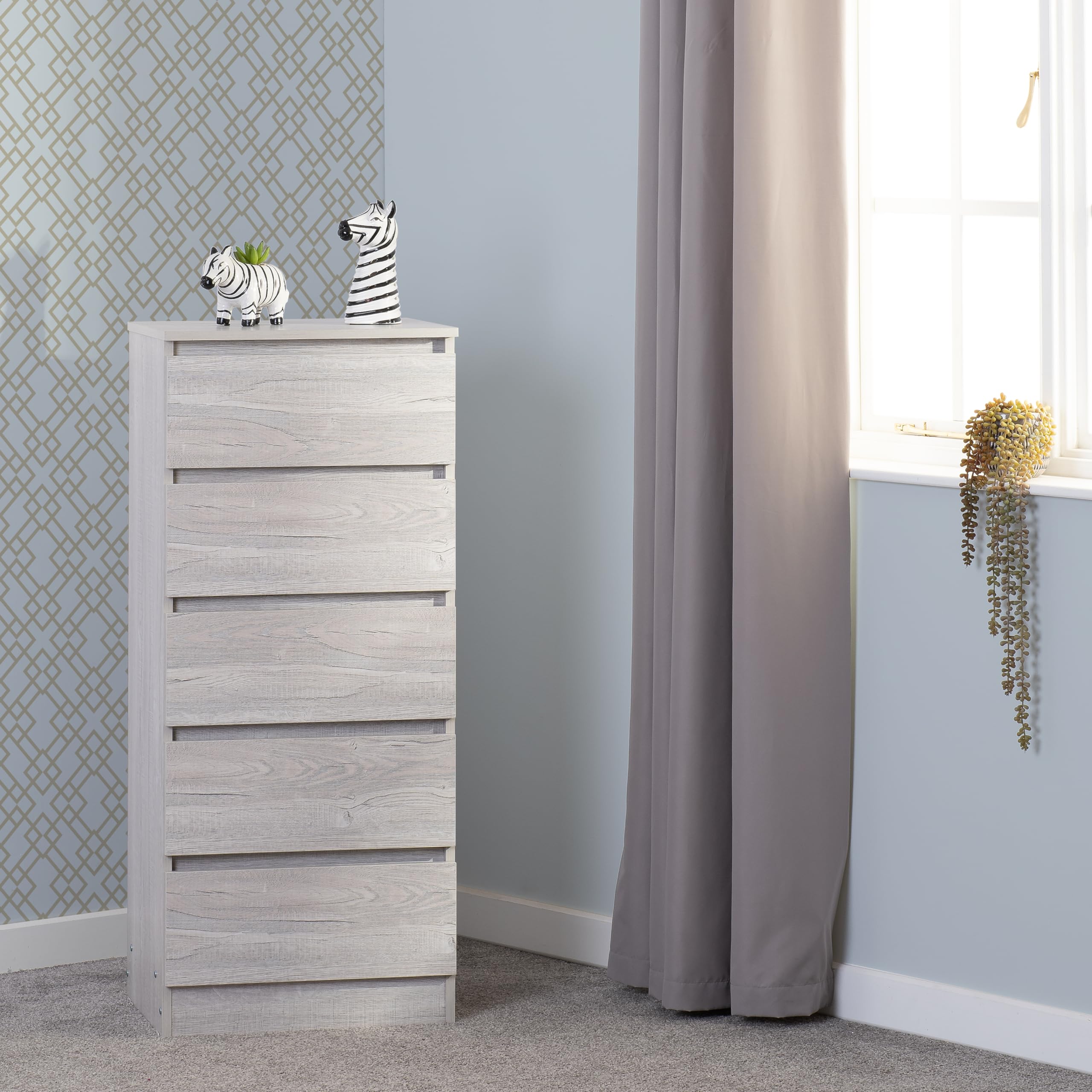 Seconique Malvern 5 Drawer Narrow Chest in Urban Snow