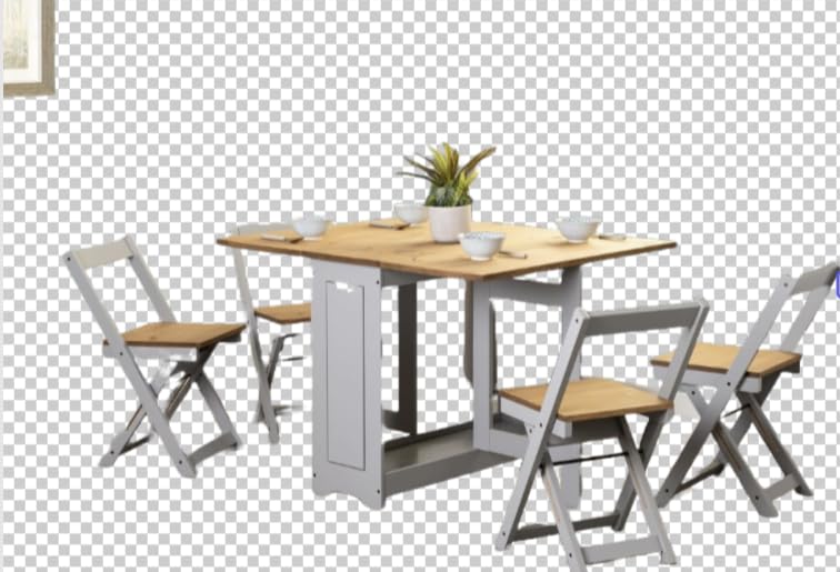 Furniture 321 Country Elegant Drop Leaf Butterfly Dining Table Set with 4 Stowaway Foldaway Chairs Space Saving Dining Set(PINE & GREY)