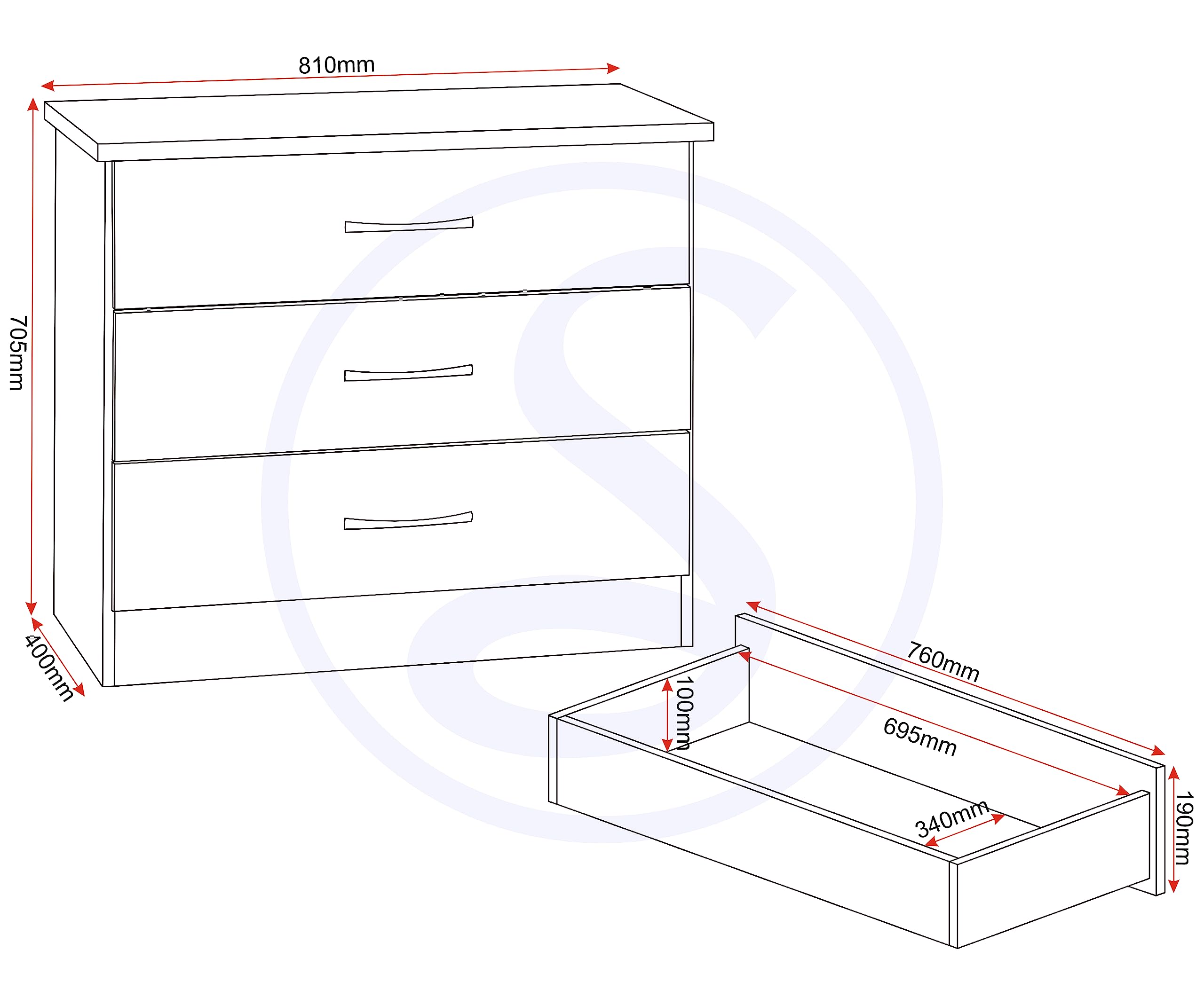 Nevada 3 Drawer Chest