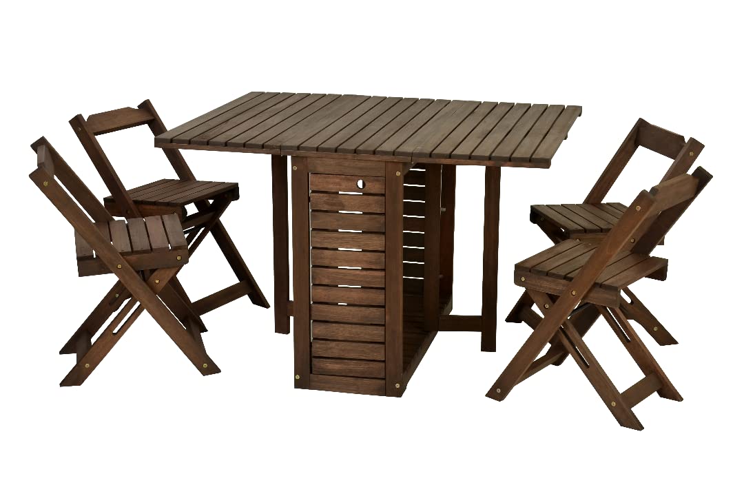 Furniture 321 Santos Folding Drop Leaf Butterfly Dining Set Outdoor and Indoor Use With 4 Stowaway Chairs Teak Durable Eucalyptus Wood