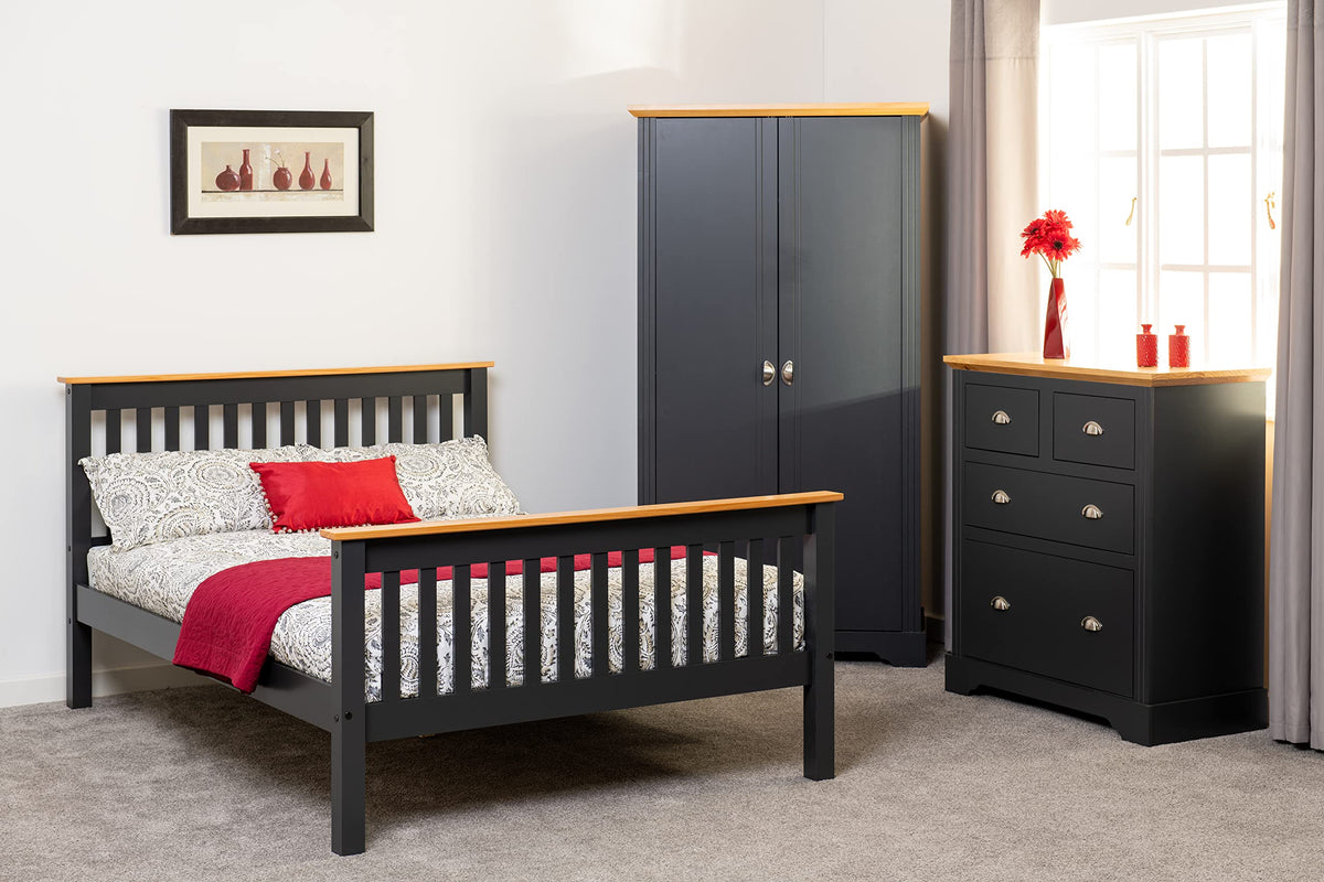Seconique Monaco 4'6" Bed High Foot End in Grey/Oak Effect Double Bed