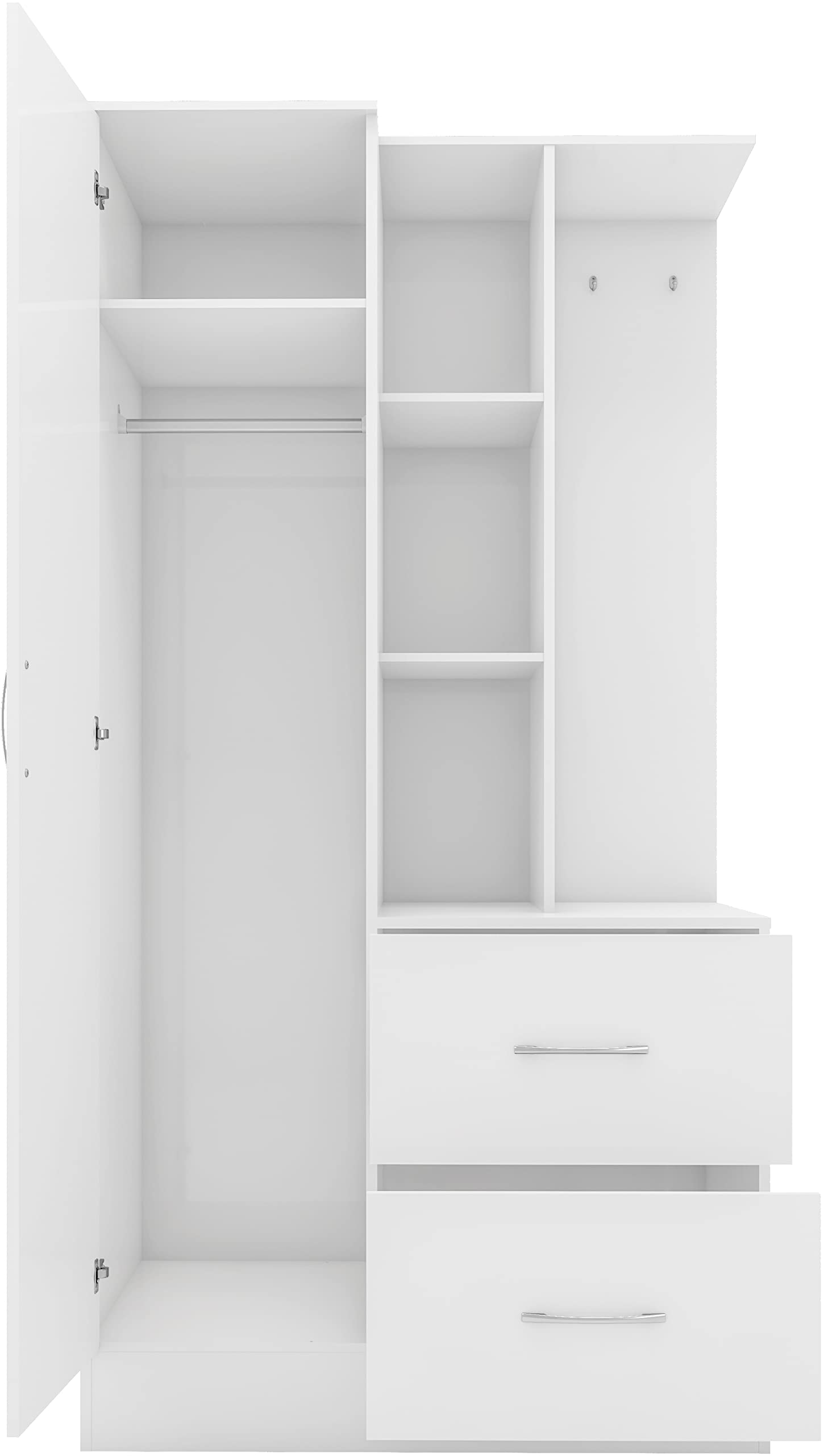 Seconique Nevada Mirrored Open Shelf Wardrobe in White Gloss