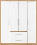 Furniture 321 Seville 4 Door 2 Drawer Wardrobe White High Gloss, Light Oak Effect Veneer (No Delivery To Flats)