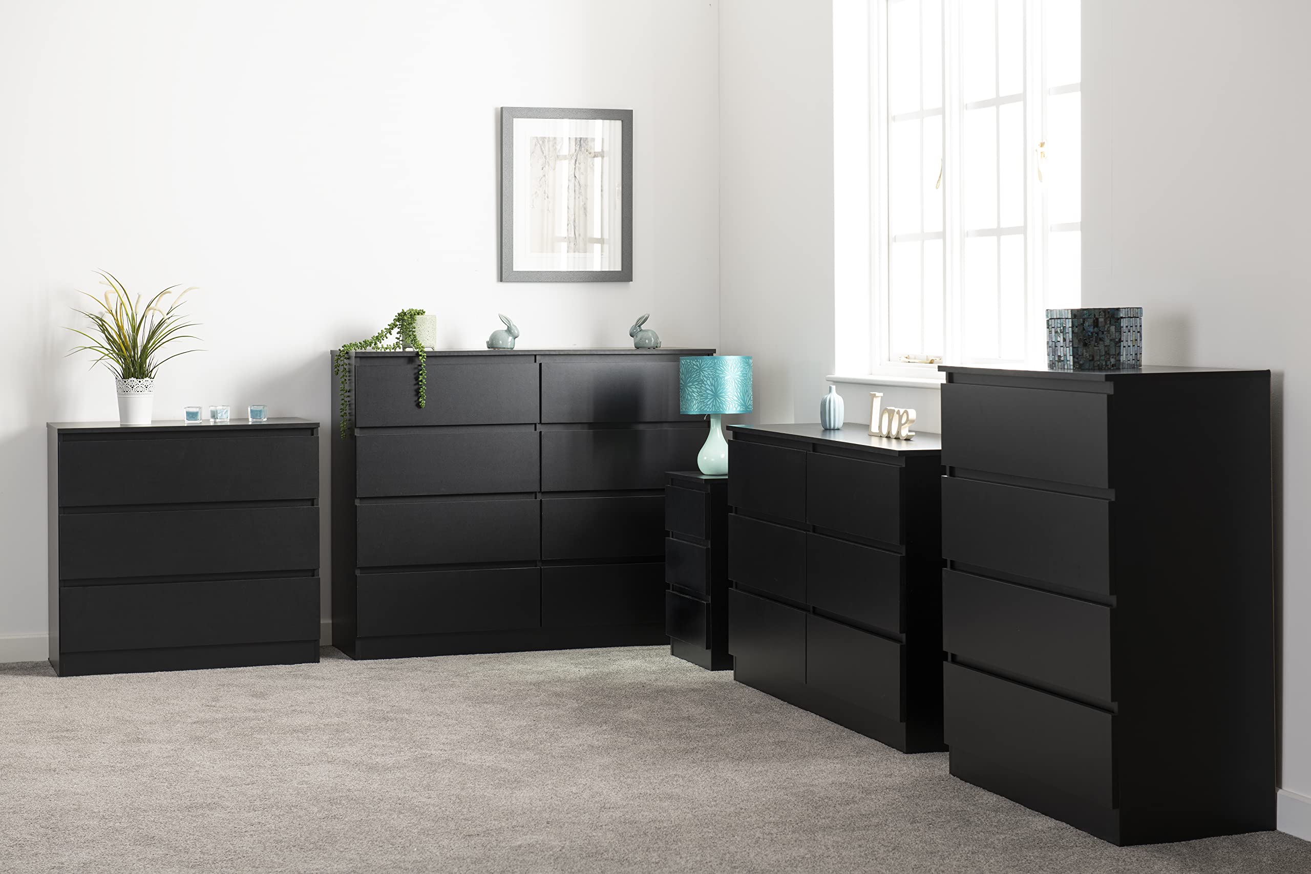 Seconique Malvern 3 Drawer Bedside in Black
